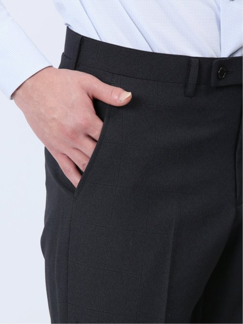 ストレッチウォッシャブル スリムフィット 2ボタン2ピーススーツ チェック紺