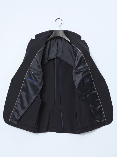 ストレッチウォッシャブル スリムフィット 2ボタン2ピーススーツ チェック紺