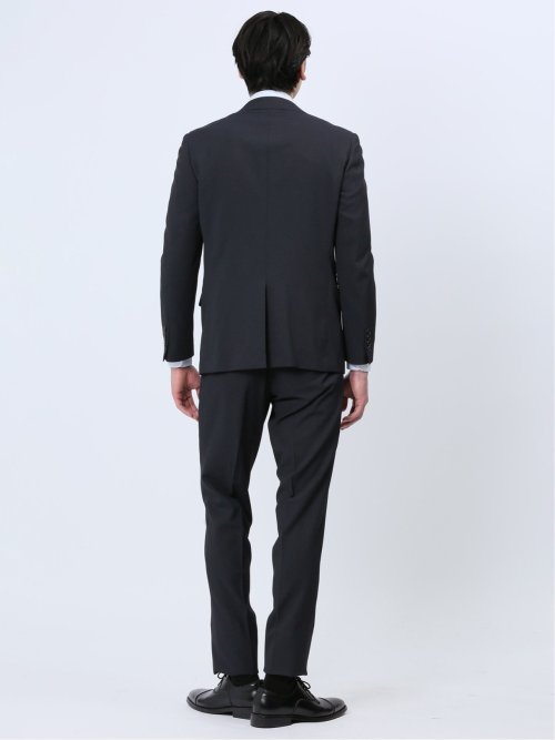 ストレッチウォッシャブル スリムフィット 2ボタン2ピーススーツ チェック紺