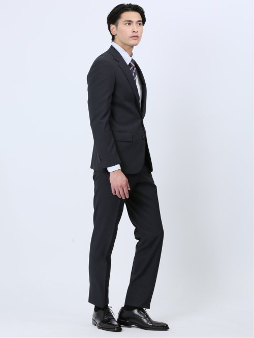 ストレッチウォッシャブル スリムフィット 2ボタン2ピーススーツ チェック紺