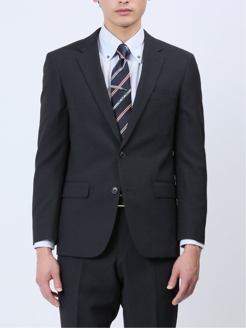 ストレッチウォッシャブル スリムフィット 2ボタン2ピーススーツ チェック紺