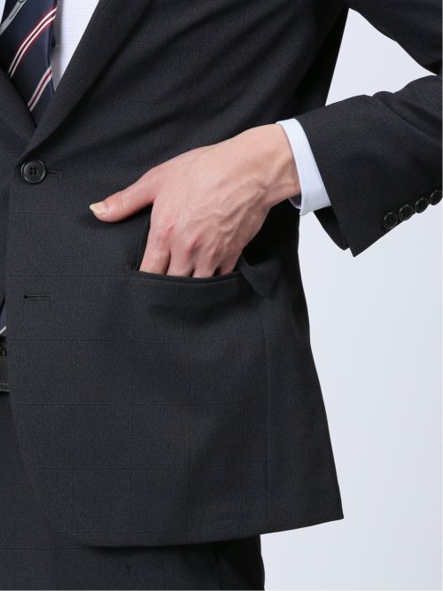 ストレッチウォッシャブル スリムフィット 2ボタン2ピーススーツ チェック紺