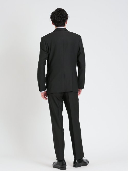 ストレッチウォッシャブル スリムフィット 2ボタン2ピース リクルートスーツ 黒無地