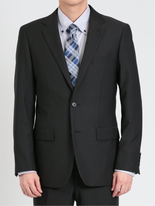 ストレッチウォッシャブル スリムフィット 2ボタン2ピース リクルートスーツ 黒無地