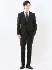 ストレッチウォッシャブル スリムフィット 2ボタン2ピーススーツ チェック黒