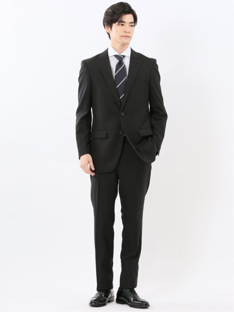 ストレッチウォッシャブル スリムフィット 2ボタン2ピーススーツ チェック黒