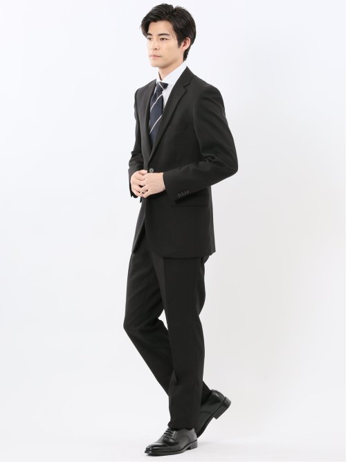 ストレッチウォッシャブル スリムフィット 2ボタン2ピーススーツ チェック黒