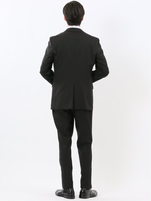 ストレッチウォッシャブル スリムフィット 2ボタン2ピーススーツ チェック黒