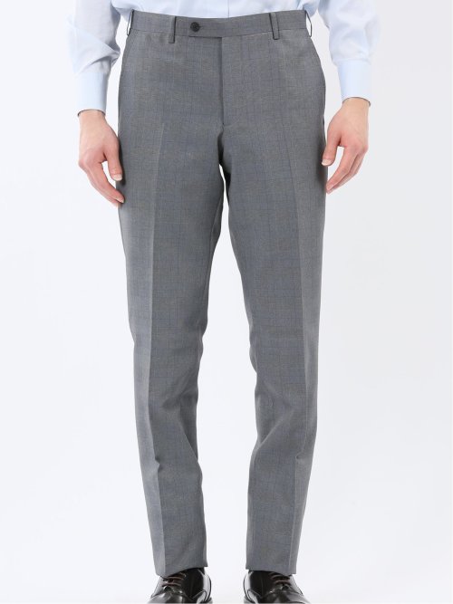 ストレッチウォッシャブル スリムフィット 2ボタン2ピーススーツ グレンチェックグレー