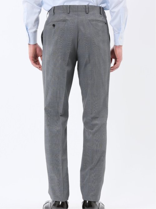 ストレッチウォッシャブル スリムフィット 2ボタン2ピーススーツ グレンチェックグレー