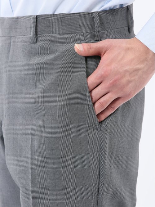 ストレッチウォッシャブル スリムフィット 2ボタン2ピーススーツ グレンチェックグレー