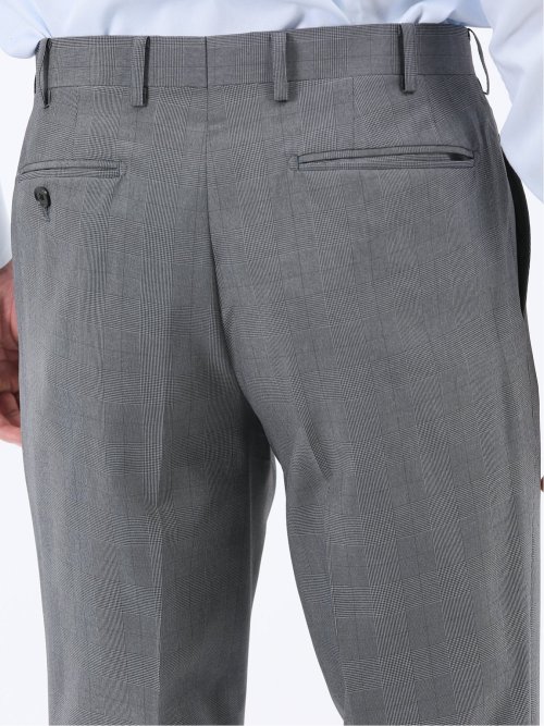 ストレッチウォッシャブル スリムフィット 2ボタン2ピーススーツ グレンチェックグレー