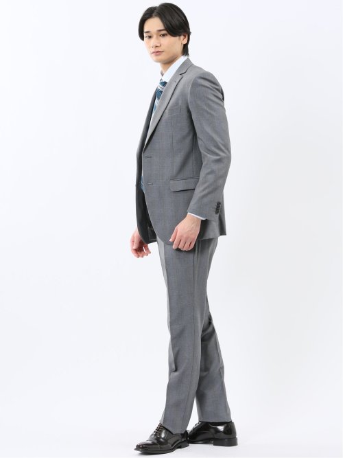 ストレッチウォッシャブル スリムフィット 2ボタン2ピーススーツ グレンチェックグレー
