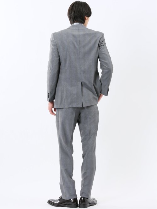 ストレッチウォッシャブル スリムフィット 2ボタン2ピーススーツ グレンチェックグレー