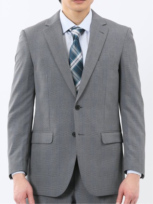 ストレッチウォッシャブル スリムフィット 2ボタン2ピーススーツ グレンチェックグレー