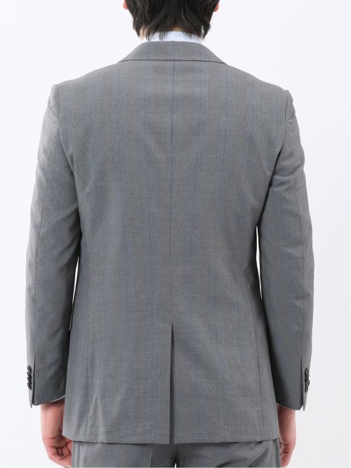 ストレッチウォッシャブル スリムフィット 2ボタン2ピーススーツ グレンチェックグレー