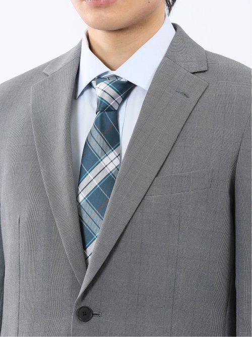 ストレッチウォッシャブル スリムフィット 2ボタン2ピーススーツ グレンチェックグレー