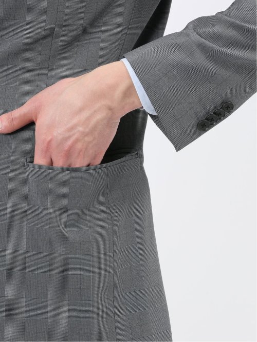 ストレッチウォッシャブル スリムフィット 2ボタン2ピーススーツ グレンチェックグレー