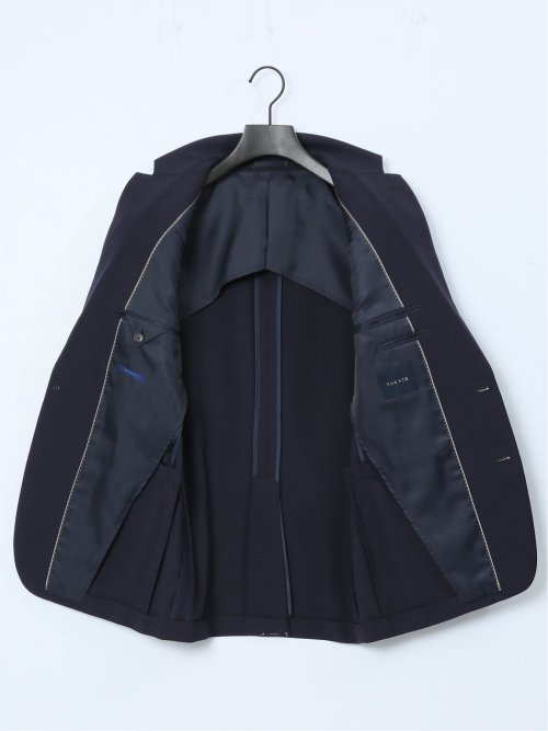 ストレッチウォッシャブル スリムフィット 2ボタン2ピーススーツ シャドーストライプ紺