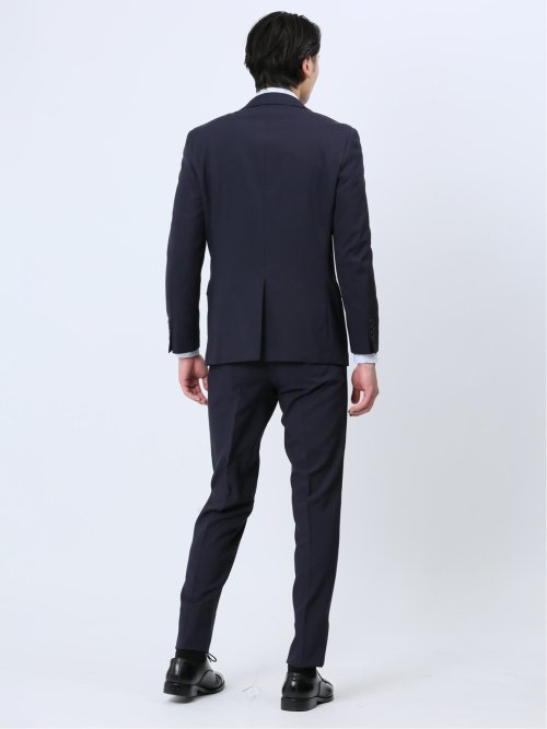 ストレッチウォッシャブル スリムフィット 2ボタン2ピーススーツ シャドーストライプ紺