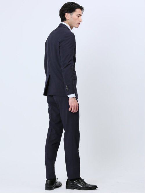 ストレッチウォッシャブル スリムフィット 2ボタン2ピーススーツ シャドーストライプ紺