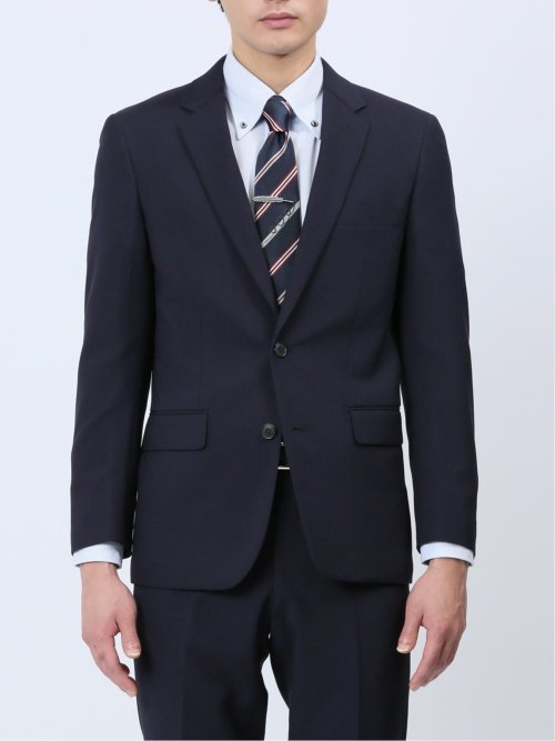 ストレッチウォッシャブル スリムフィット 2ボタン2ピーススーツ シャドーストライプ紺