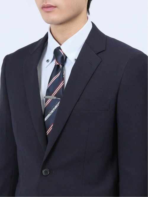 ストレッチウォッシャブル スリムフィット 2ボタン2ピーススーツ シャドーストライプ紺