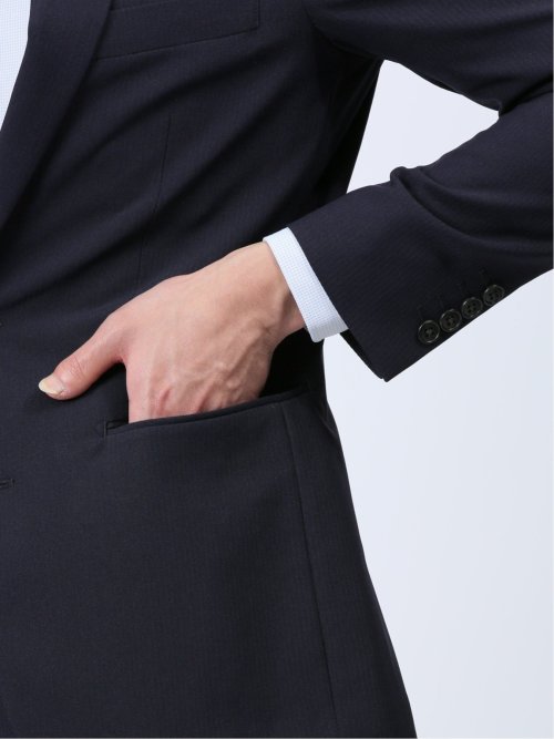 ストレッチウォッシャブル スリムフィット 2ボタン2ピーススーツ シャドーストライプ紺