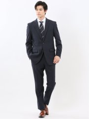 ストレッチウォッシャブル スリムフィット 2ボタン2ピーススーツ チェック紺