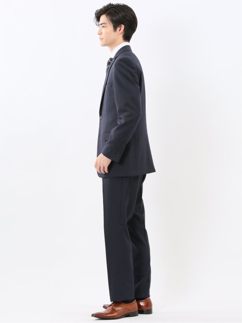 ストレッチウォッシャブル スリムフィット 2ボタン2ピーススーツ チェック紺