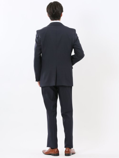 ストレッチウォッシャブル スリムフィット 2ボタン2ピーススーツ チェック紺