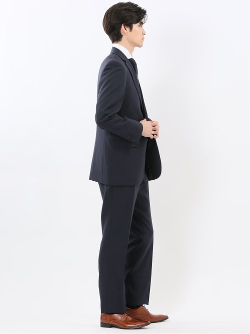 ストレッチウォッシャブル スリムフィット 2ボタン2ピーススーツ チェック紺