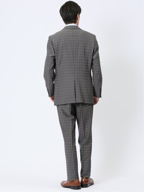 ストレッチウォッシャブル レギュラーフィット 2ボタン2ピーススーツ チェックグレー