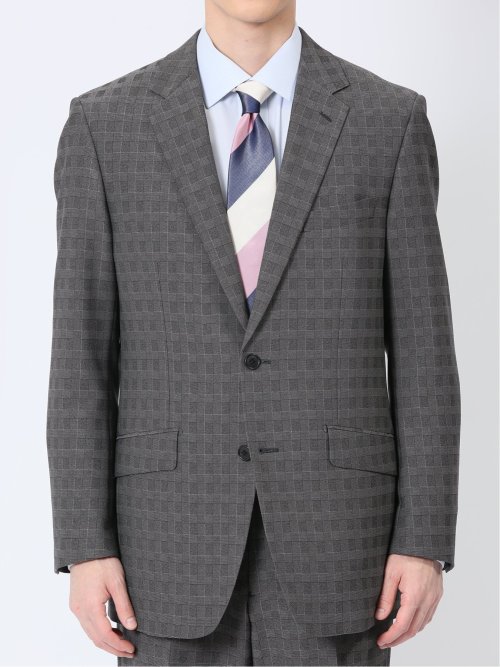 ストレッチウォッシャブル レギュラーフィット 2ボタン2ピーススーツ チェックグレー