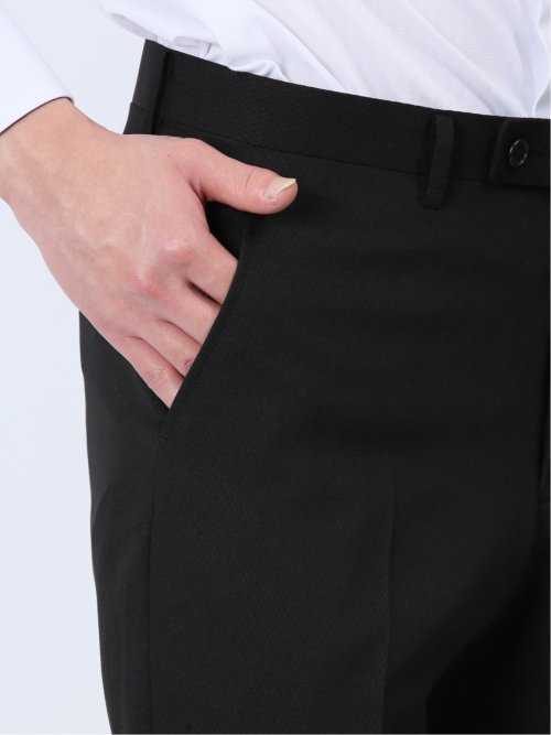 ストレッチウォッシャブル スリムフィット 2ボタン2ピーススーツ マイクロチェック黒