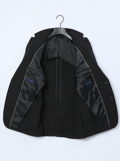 ストレッチウォッシャブル スリムフィット 2ボタン2ピーススーツ マイクロチェック黒