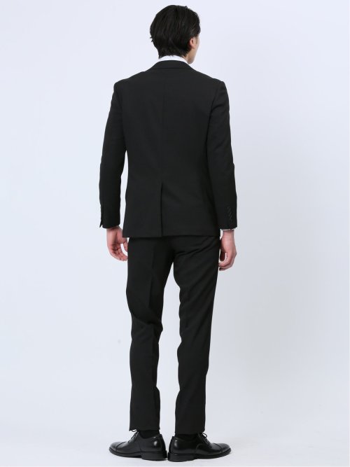 ストレッチウォッシャブル スリムフィット 2ボタン2ピーススーツ マイクロチェック黒