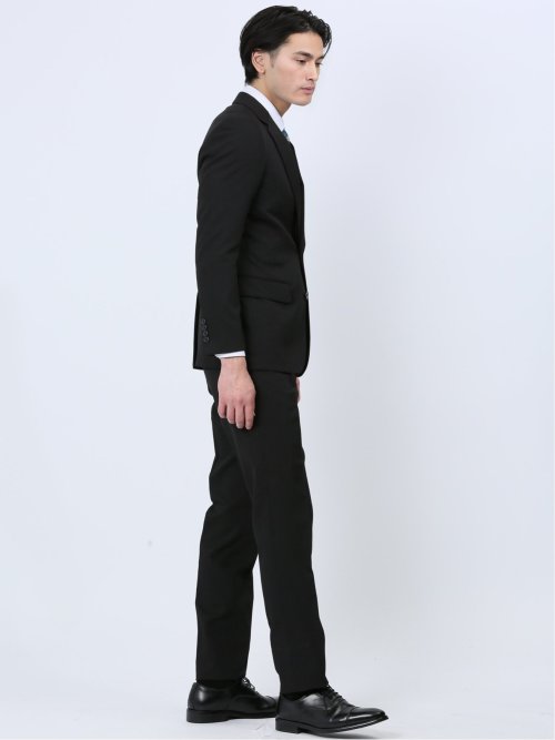 ストレッチウォッシャブル スリムフィット 2ボタン2ピーススーツ マイクロチェック黒