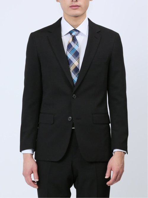 ストレッチウォッシャブル スリムフィット 2ボタン2ピーススーツ マイクロチェック黒