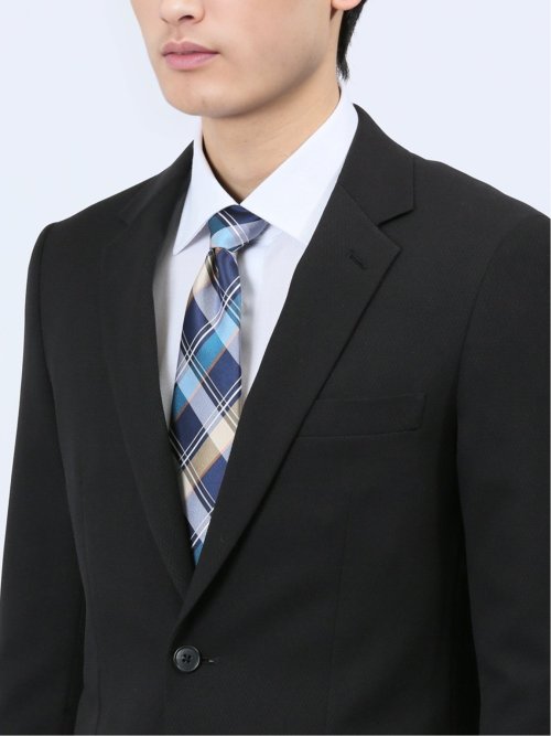 ストレッチウォッシャブル スリムフィット 2ボタン2ピーススーツ マイクロチェック黒