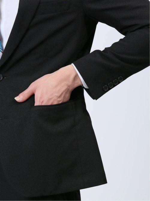 ストレッチウォッシャブル スリムフィット 2ボタン2ピーススーツ マイクロチェック黒