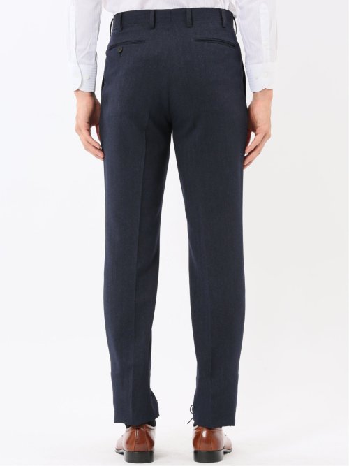 ウール調 ストレッチウォッシャブル スリムフィット 2ボタン2ピーススーツ ヘリンボン紺