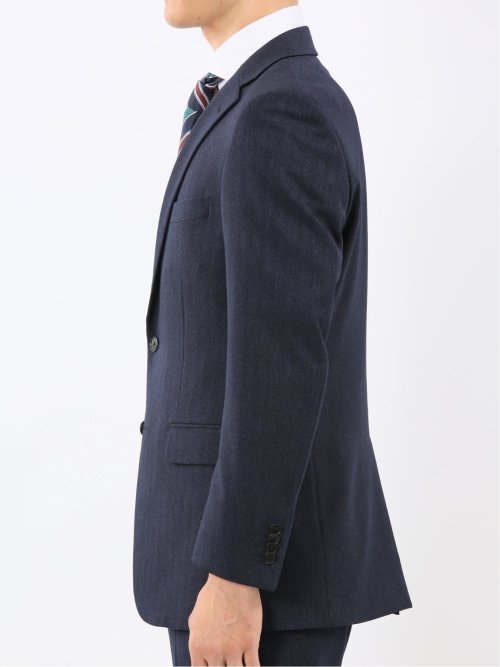 ウール調 ストレッチウォッシャブル スリムフィット 2ボタン2ピーススーツ ヘリンボン紺