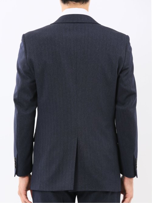 ウール調 ストレッチウォッシャブル スリムフィット 2ボタン2ピーススーツ ヘリンボン紺