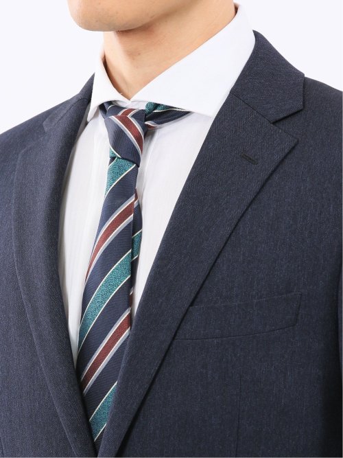ウール調 ストレッチウォッシャブル スリムフィット 2ボタン2ピーススーツ ヘリンボン紺