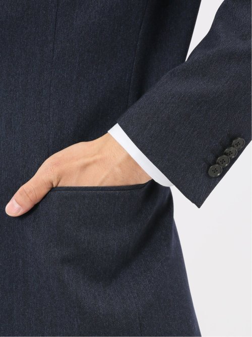 ウール調 ストレッチウォッシャブル スリムフィット 2ボタン2ピーススーツ ヘリンボン紺