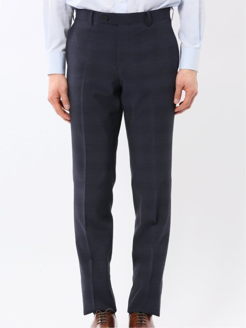 ストレッチ ウォッシャブル スリムフィット 2ボタン 2ピース スーツ チェック紺