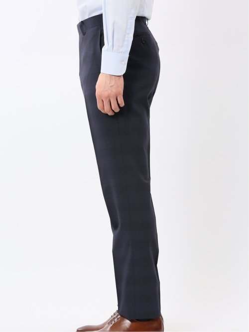 ストレッチ ウォッシャブル スリムフィット 2ボタン 2ピース スーツ チェック紺