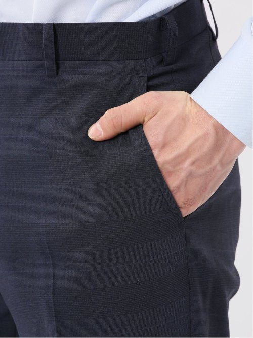 ストレッチ ウォッシャブル スリムフィット 2ボタン 2ピース スーツ チェック紺