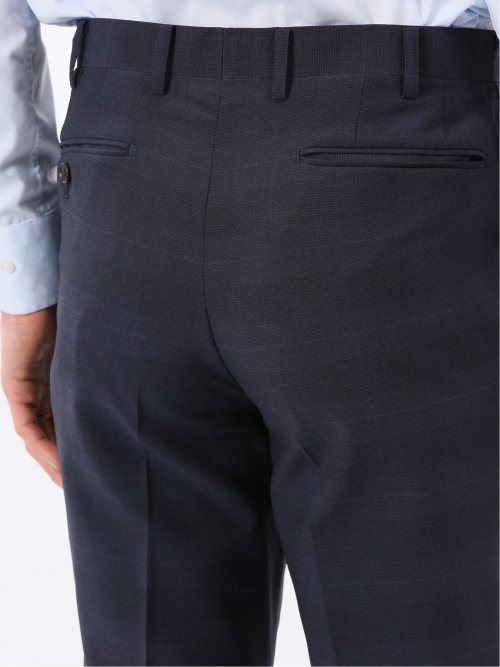 ストレッチ ウォッシャブル スリムフィット 2ボタン 2ピース スーツ チェック紺